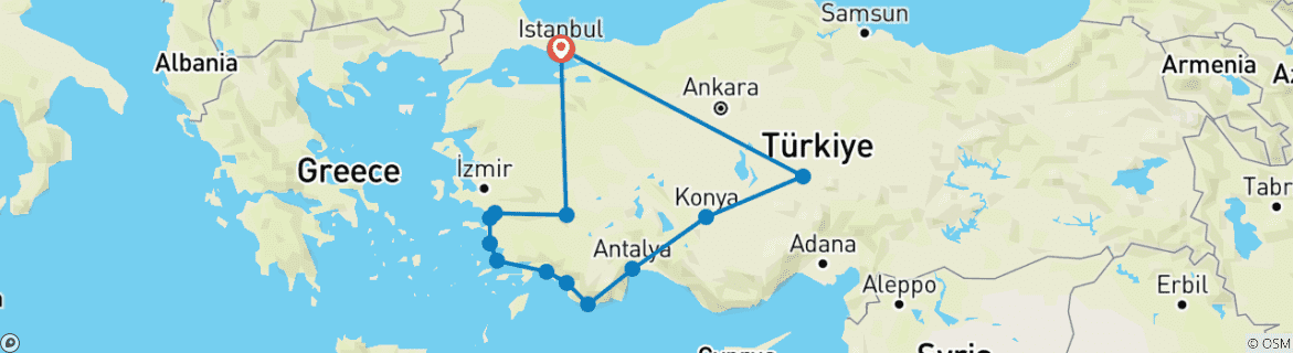 Carte du circuit 14 jours de vacances en Turquie pour les anges privés | Tranquillité et relaxation de premier ordre ! (Voyage privé VIP !)