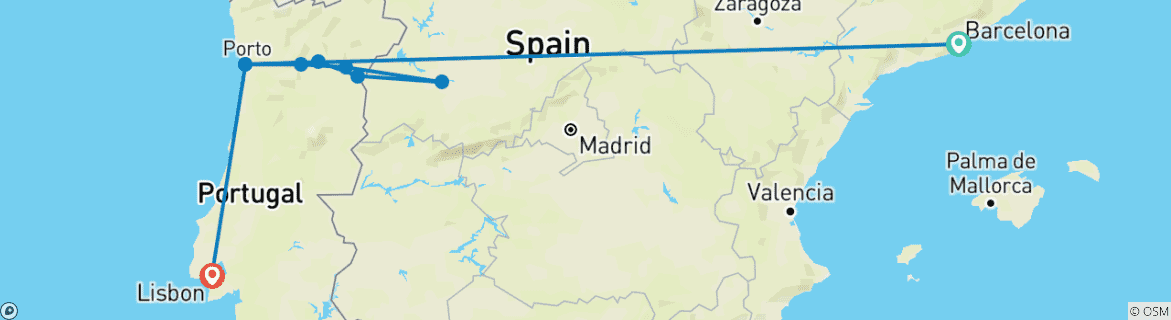 Carte du circuit De Barcelone à Lisbonne et les secrets du Douro