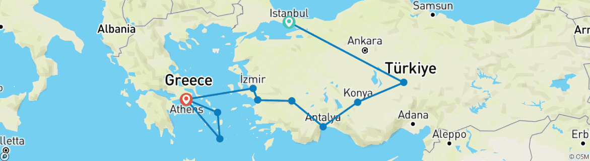 Foto van een kaart met de route van de rondreis