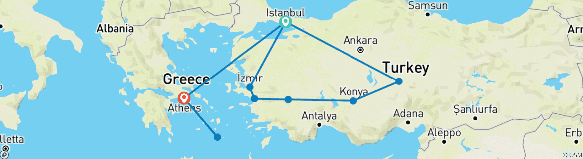 Karte von 13 TageEngels- in der Türkei&Griechenland| Zwei Königreiche, eine wunderbare Aufgabe! Privatreise )