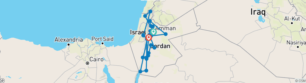 Map of 14 Day Private Jordan Trip & Holiday - 02 Weeks Trip/Tour in Jordan (CT-JHT-020) RAU*