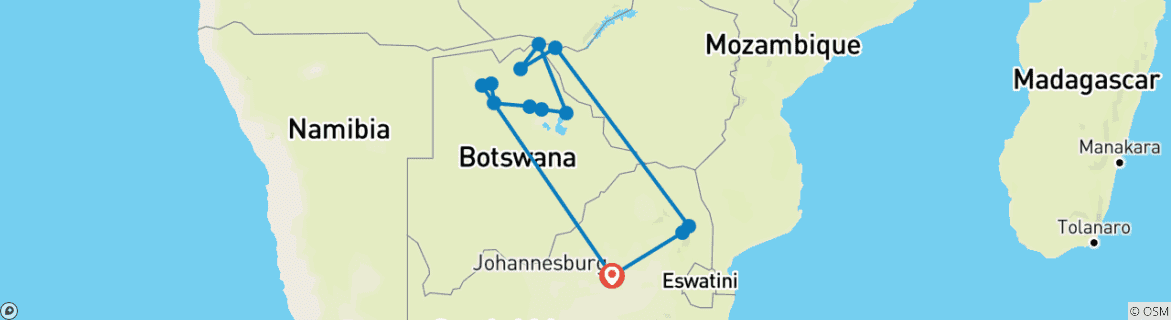 Map of Premium Southern Africa in Depth Safari