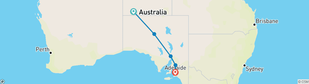 Map of Outback Explorer Uluru to Adelaide (2026/2027, Short Break, 4 Days)