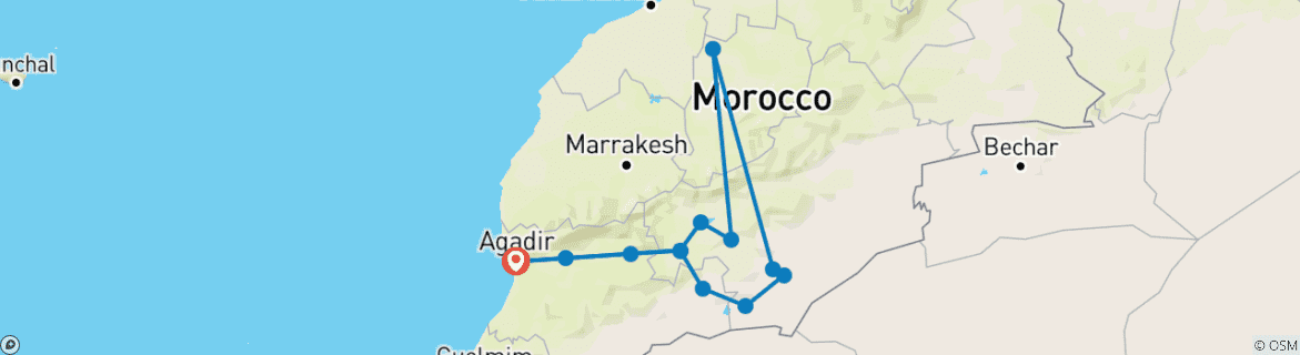Image of a map showing the route of the tour