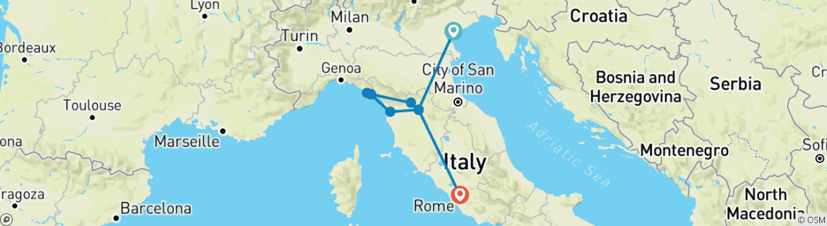 Karte von Roadtrip Italien: Roma, Venezia & Bella Toskana (9 Destinationen)