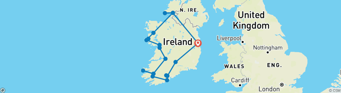 Kaart van Roadtrip Ierland: Glamping op de Wild Atlantic Way (inclusief Dingle)