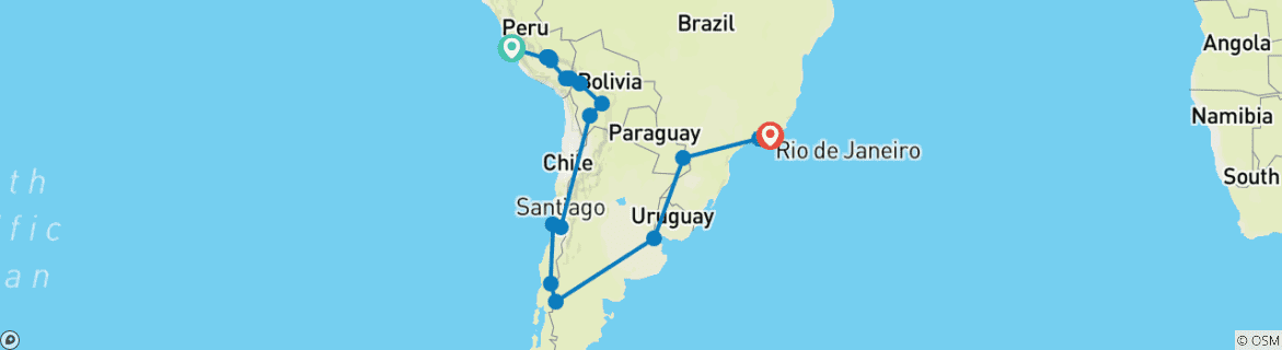 Map of South America Discovery: Lima to Rio de Janiero