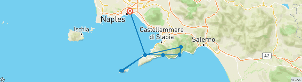 Image of a map showing the route of the tour