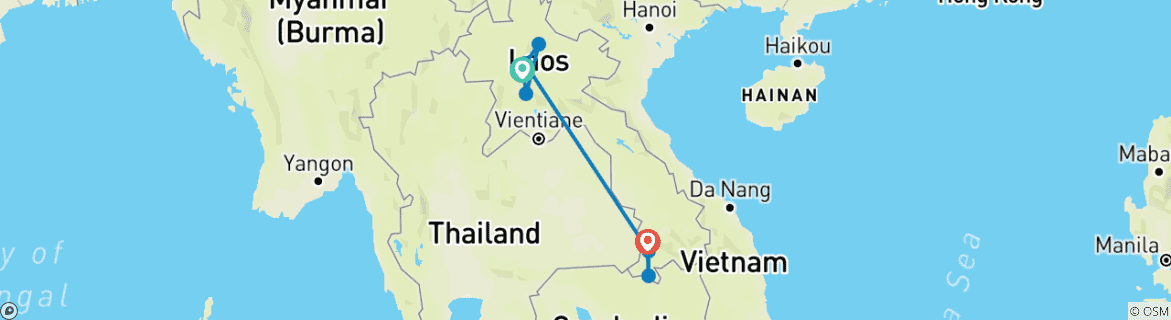 Map of 9-Day Laos Odyssey - Northern to Southern Laos: Luang Prabang, Pakse, and the 4000 Islands