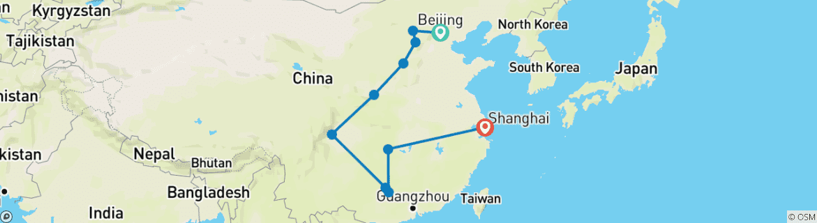 Map of 21 Days China Family Cultural Odyssey (private guide & driver）