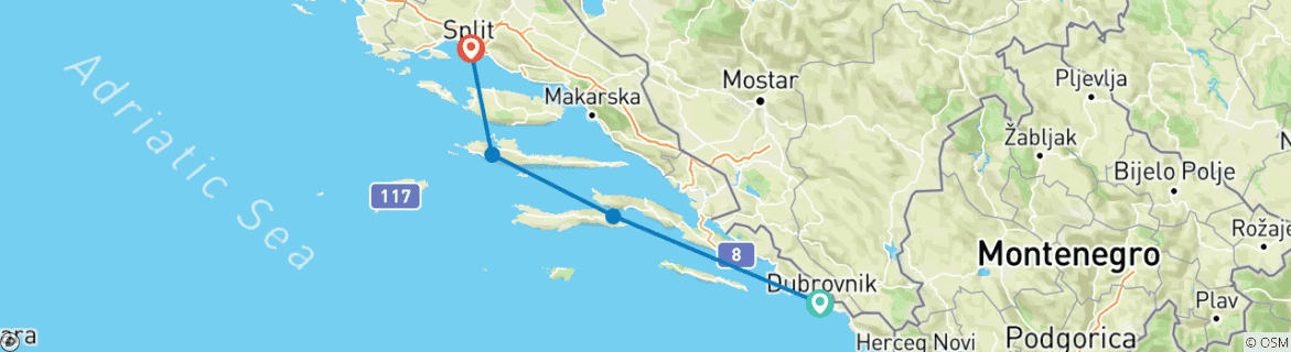 Image d'une carte montrant l'itinéraire du circuit