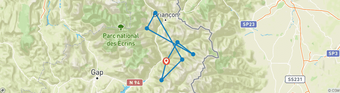 Map of Cross Country Skiing Holiday in the French Alps