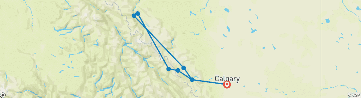 Map of 8-Day Rocky Mountain Luxury Tour: Banff, Jasper & Yoho National Parks with Fairmont Hotels