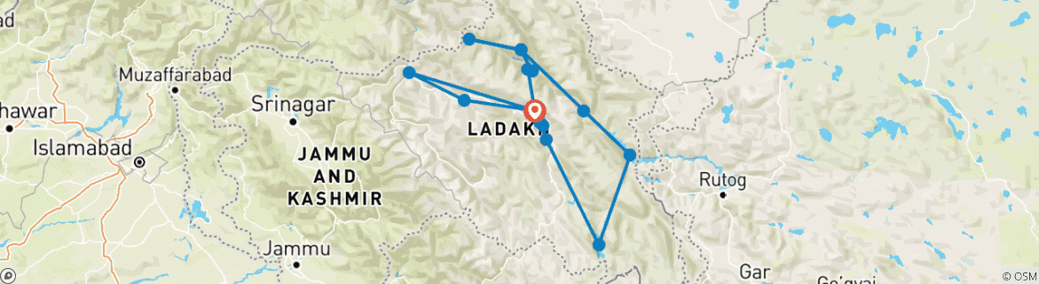 Foto van een kaart met de route van de rondreis