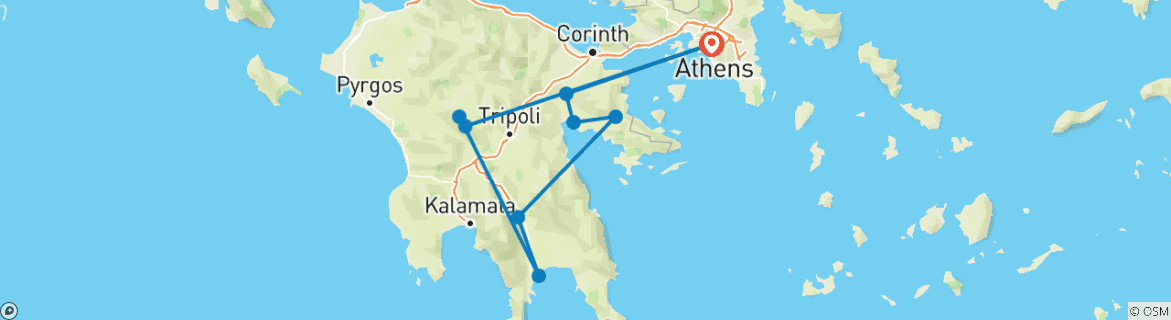 Map of Active & Culture Peloponnese Adventure