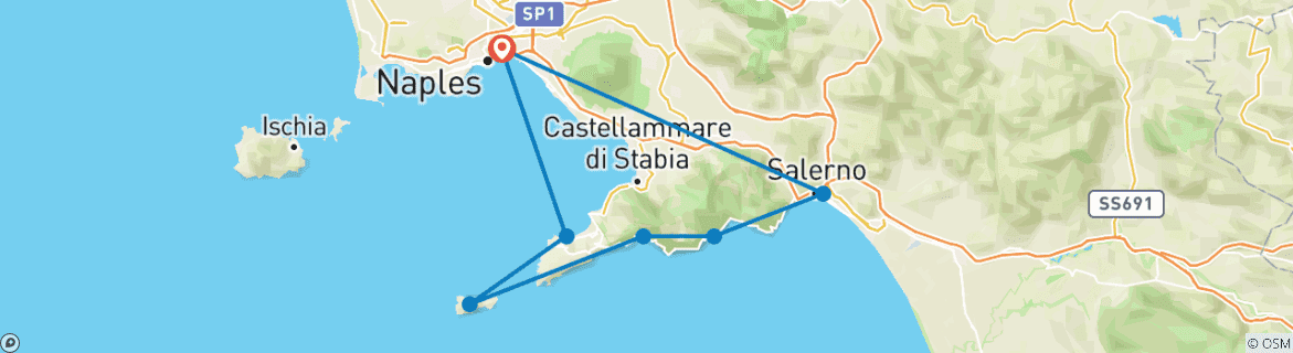 Map of Amalfi Coast: 2 Weeks - Self Guided Rail Tour