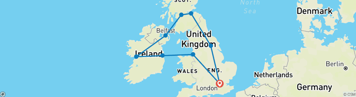 Map of Best of the UK & Ireland - Self Guided Rail Tour