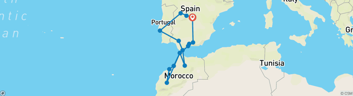 Map of Treasures of Spain, Portugal & Morocco (Classic Group, 2025, 17 Days)