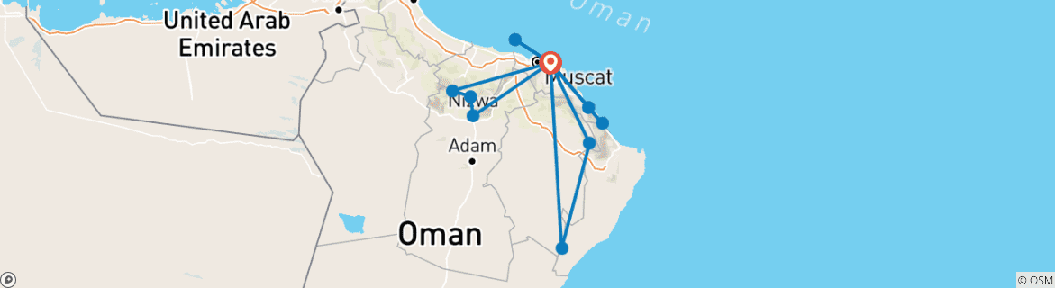 Map of 6-Day Oman Explorer: Daily Tours from Muscat