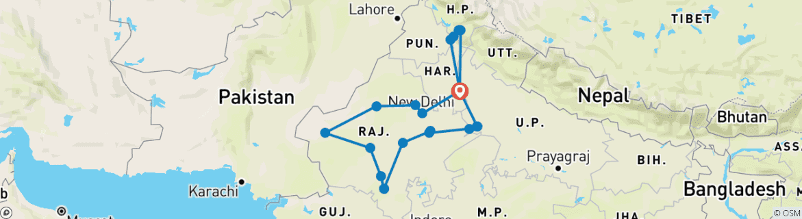 Karte mit der Reiseroute