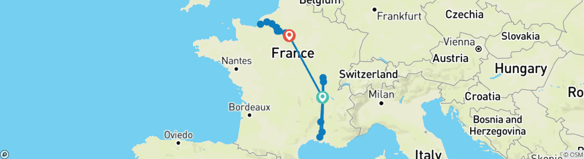 Karte von Normandie & Edelsteine an der Seine & Spektakulärer Süden Frankreichs - 21 Tage