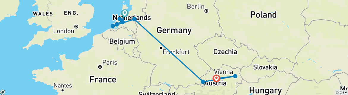 Image of a map showing the route of the tour