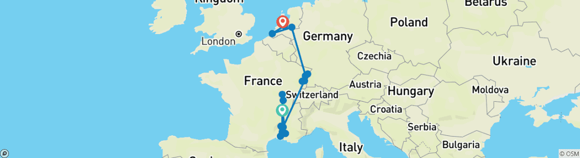 Mapa de Europa Maravillosa 2026 - 25 Días (from Lyon to Amsterdam)