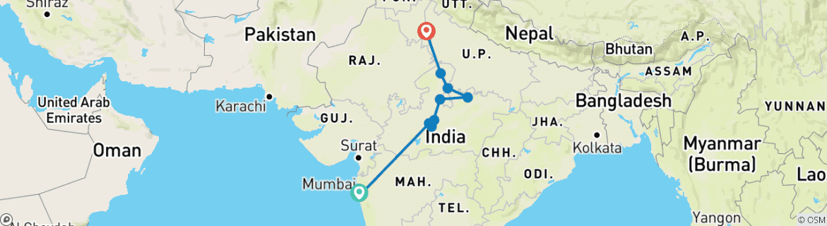 Foto van een kaart met de route van de rondreis