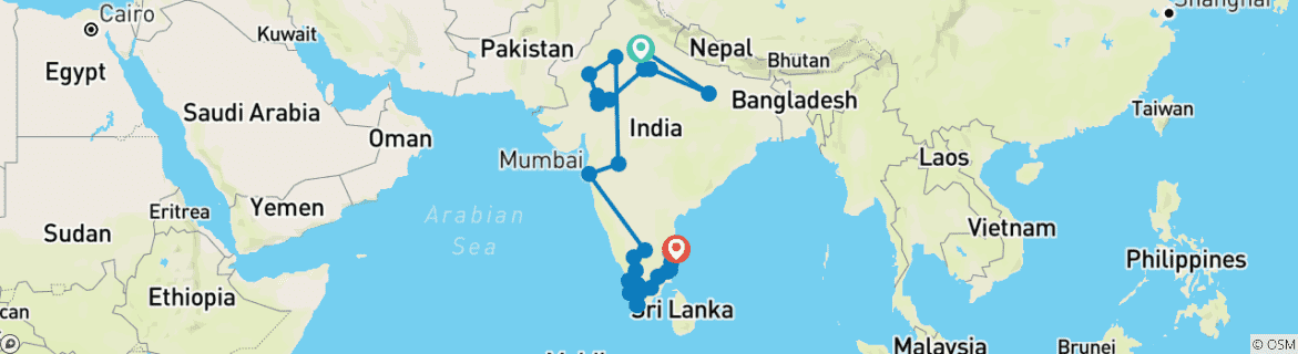 Carte du circuit Le grand tour du patrimoine de l'Inde