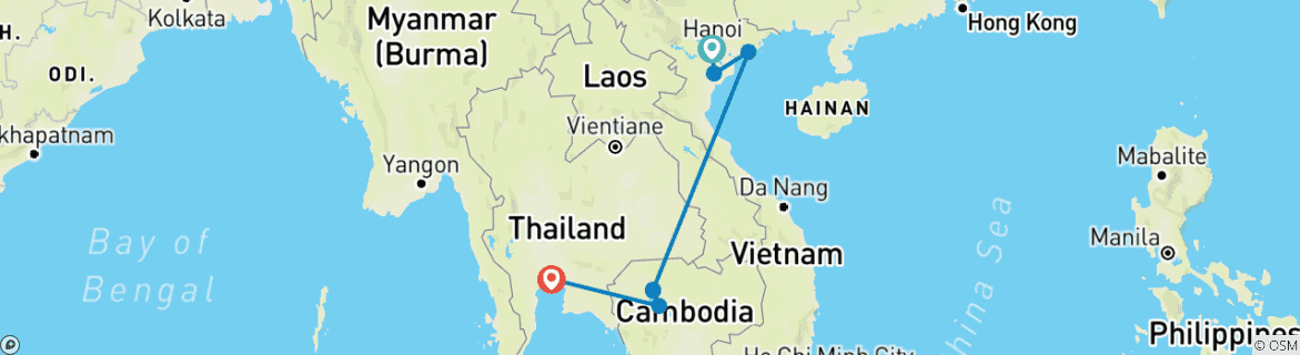 Map of Southeast Asia Wonders: 10-Day Adventure Through Halong Bay, Angkor Temples & Bangkok