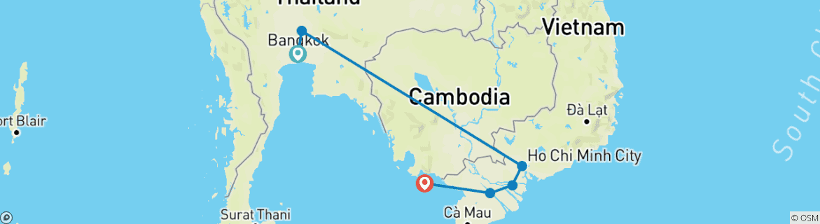 Map of Thailand Vietnam Tour 10 Days: Explore the Mekong and Beaches