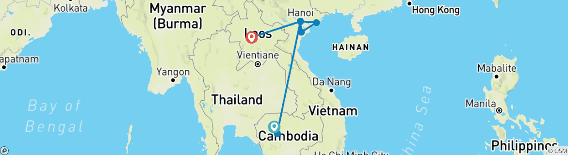 Map of The Essence of Indochina: 10 Days Across Siem Reap, Halong Bay, and Luang Prabang