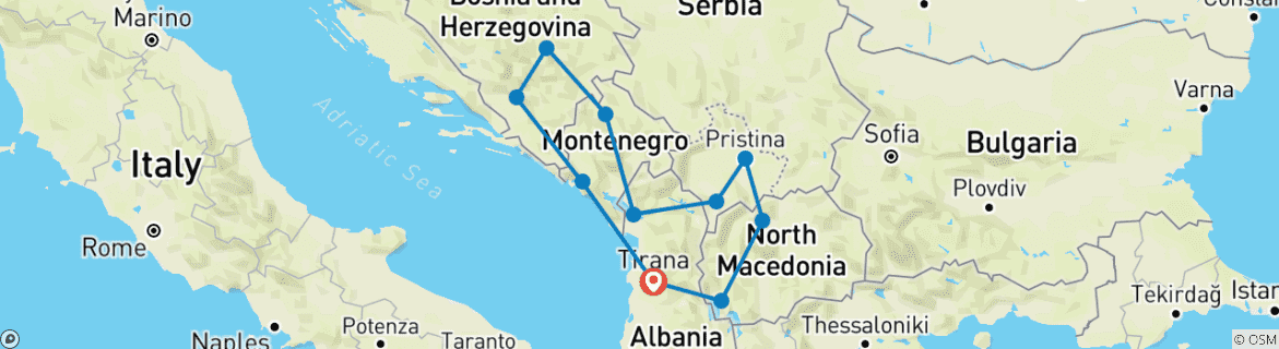 Map of The Balkan Tour: 5 Countries in 6 Days from Tirana, Albania