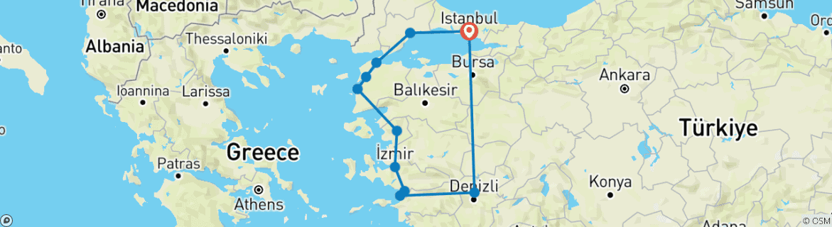 Karte von 8 Tage-Engels-Urlaub in der Türkei Westliche Pracht: Durch Troja und zeitlose Legbisn (VIP Private Road Trip Liebhaber)