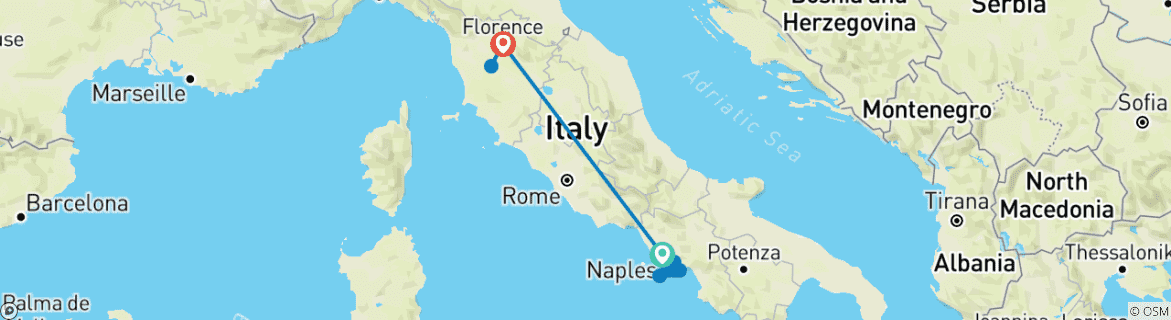 Carte du circuit Côte amalfitaine et Toscane en 7 jours