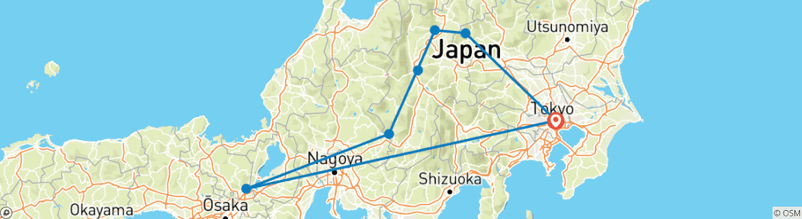 Map of Tokyo, Kyoto and Alps Tour: Nagano | Nikko | Ikaho in 6 days