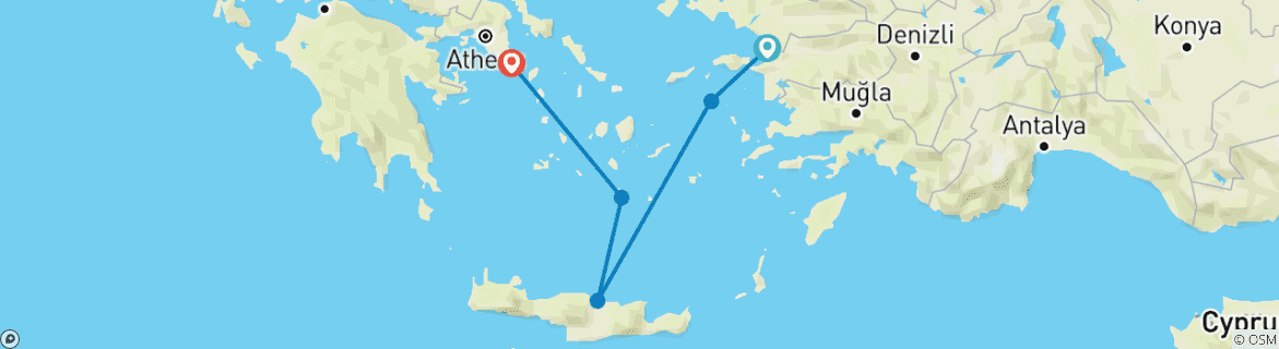 Kaart van 3 Daagse Cruise naar de Griekse Eilanden vanuit Kusadasi