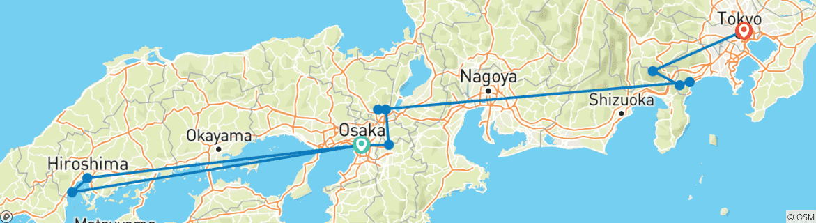 Image of a map showing the route of the tour