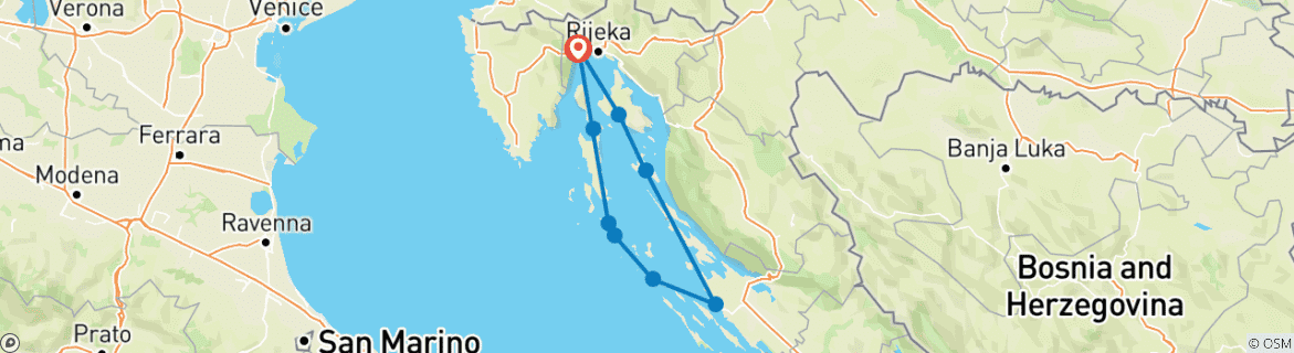 Map of 8 Day Bay Of Croatian Islands From Optija