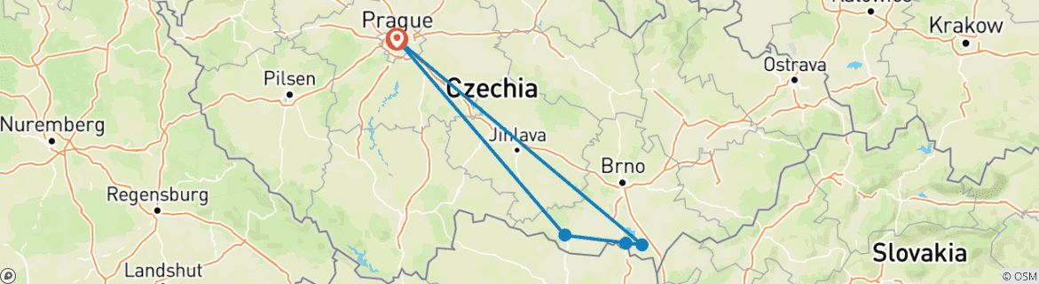 Carte du circuit WINE TOUR IN CZECHIA avec visite de Prague