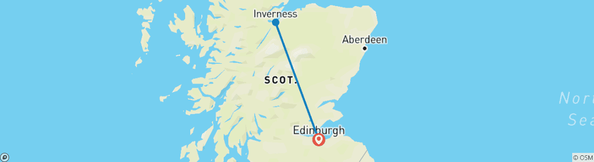 Map of 6 Day Edinburgh and Inverness By Train