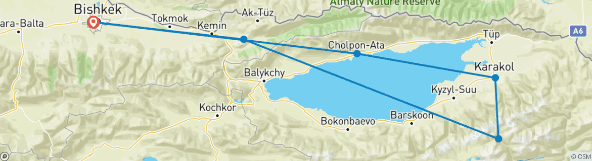 Map of 6 days 5 nights Winter tour in Kyrgyzstan