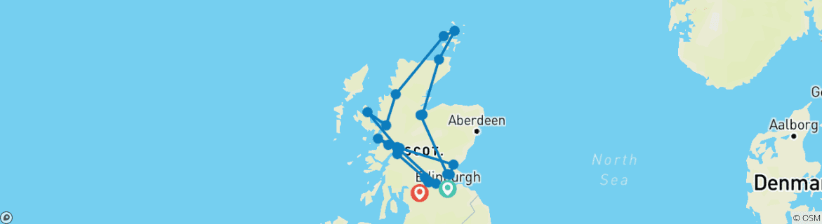 Mapa de Ruta por las Tierras Altas inspirada en Outlander (Ninguna, 13 días)