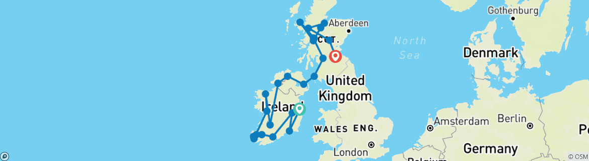 Map of Best of Ireland and Scotland (None, 15 Days)