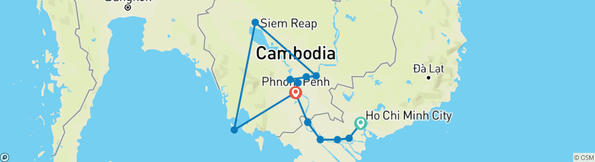 Image d'une carte montrant l'itinéraire du circuit