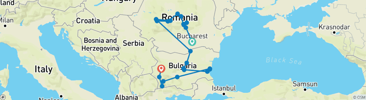 Carte du circuit Le meilleur de la Roumanie et de la Bulgarie - Circuit en voiture