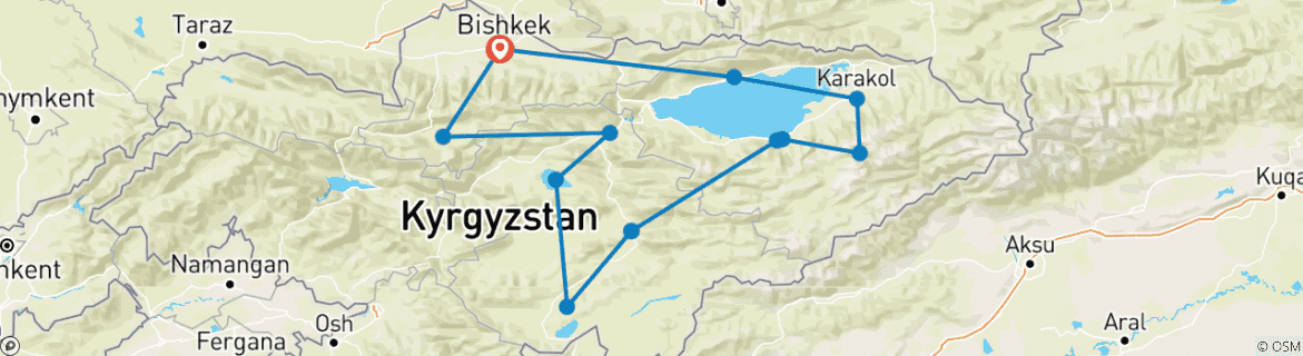 Map of Extreme jeep tour in Kyrgyzstan