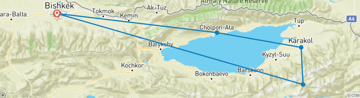 Map of 6 DAY TOUR KYRGYZSTAN