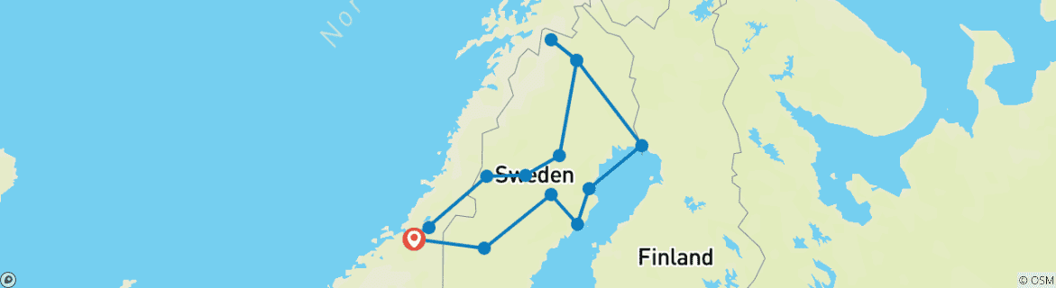 Mapa de Naturaleza pura: las carreteras de ensueño del norte de Suecia desde Trondheim