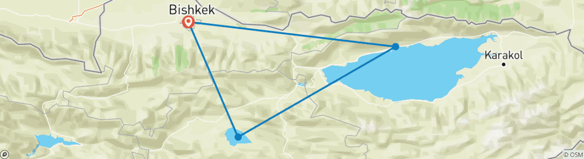 Map of 4-day Son-Kul and Issyk-Kul tour